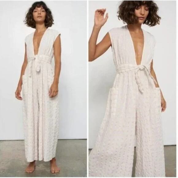 MARA HOFFMAN | Whitney Cotton Windowpane Wide Leg Jumpsuit Cover up Extra Small - Picture 1 of 9